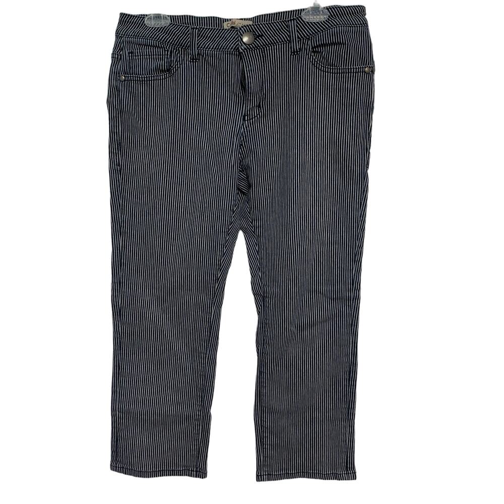 Cabi Jeans Blue and White Pinstripe Capri Cotton Jean Pants Size 8